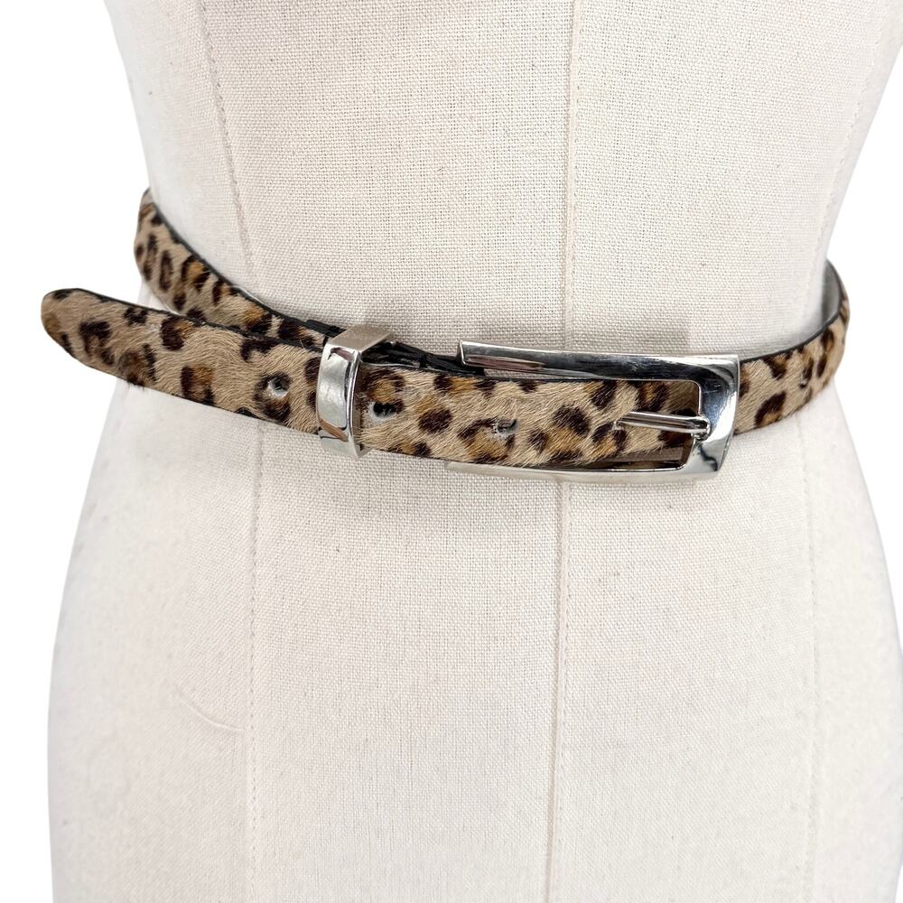 Vintage Y2K Leopard Print Calf Hair Silver Buckle Belt